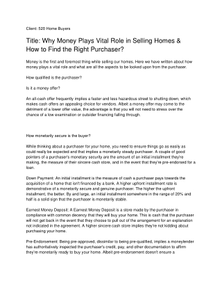 Why Money Plays Vital Role in Selling Homes & How to Find the Right Purchaser__ 520 Home Buyers-converted