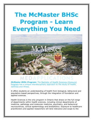 The McMaster BHSc Program - Learn Everything You Need