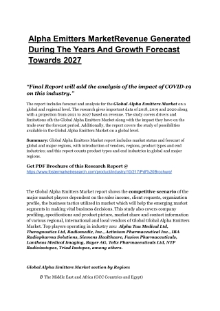 Global Alpha Emitters Market