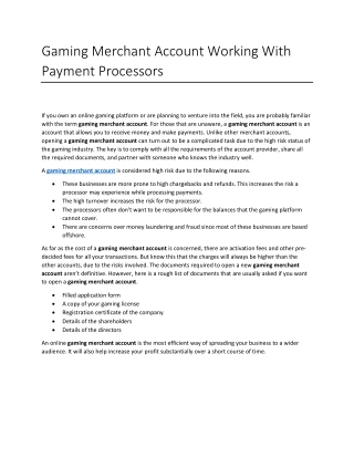 Gaming Merchant Account Working With Payment Processors