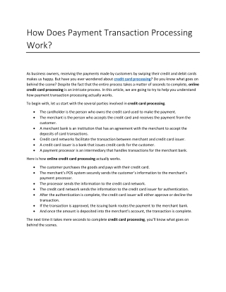 How Does Payment Transaction Processing Work