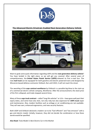The Advanced Electric Drivetrain Enabled Next Generation Delivery Vehicle