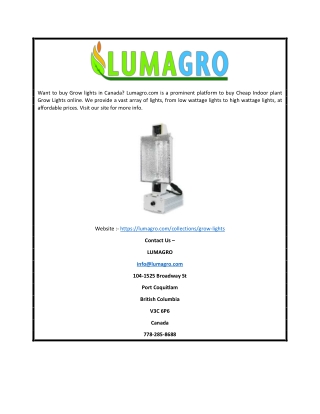 Grow Lights in Canada  Lumagro.com