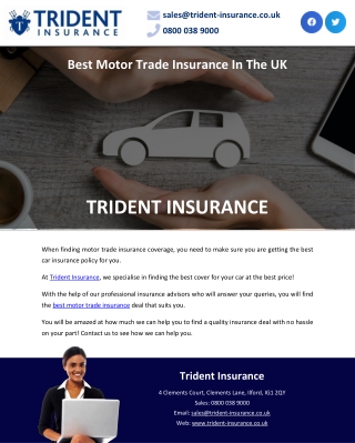 Best Motor Trade Insurance In The UK