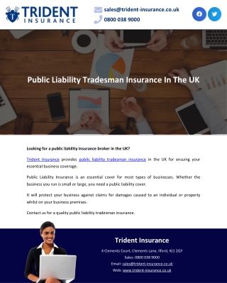 Public Liability Tradesman Insurance In The UK