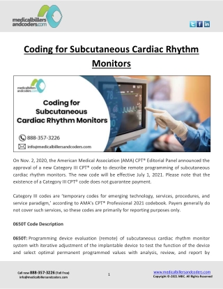 Coding for Subcutaneous Cardiac Rhythm Monitors