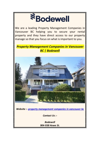 Property Management Companies in Vancouver BC  Bodewell