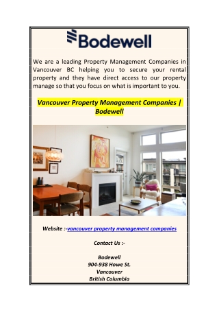 Vancouver Property Management Companies  Bodewell