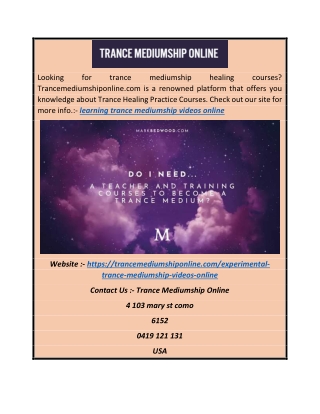 Learning Trance Mediumship Videos Online | Trancemediumshiponline.com