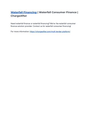 Waterfall Financing | Waterfall Consumer Finance | ChargeAfter