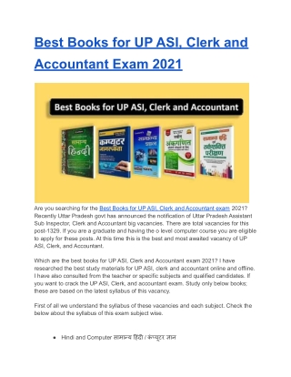 Best Books for UP ASI, Clerk and Accountant Exam