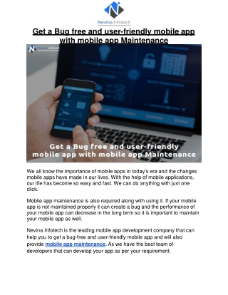 Get a Bug free and user-friendly mobile app with mobile app Maintenance