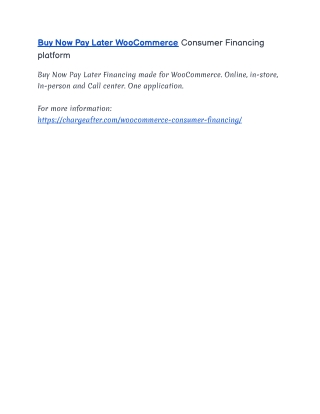 WooCommerce Buy Now Pay Later Consumer Financing platform