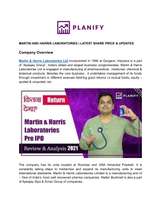 Martin and Harris Laboratories Pre IPO