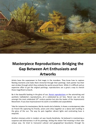 Masterpiece Reproductions Bridging the Gap Between Art Enthusiasts and Artworks