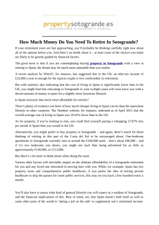 How Much Money Do You Need To Retire In Sotogrande?