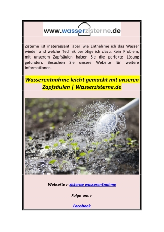 Wasserentnahme leicht gemacht mit unseren Zapfsäulen  Wasserzisterne.de