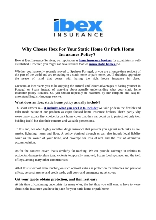 Why Choose Ibex For Your Static Home Or Park Home Insurance Policy?