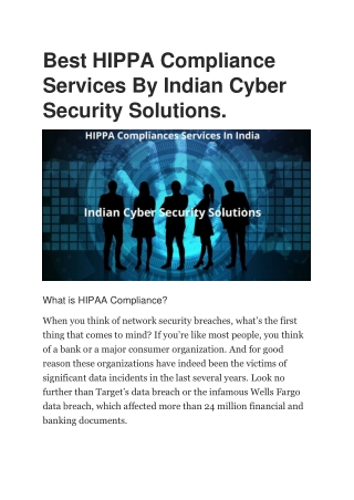 Best HIPPA Compliance Services By Indian Cyber Security Solutions