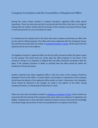 Company Formation and the Formalities of Registered Office