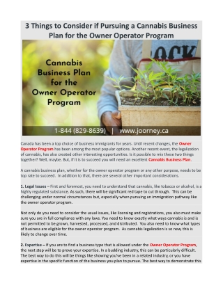 3 Things to Consider if Pursuing a Cannabis Business Plan for the Owner Operator Program