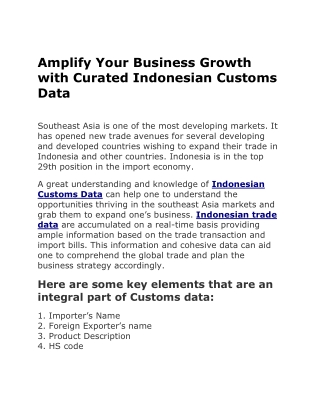 Amplify Your Business Growth With Curated Indonesian Customs Data