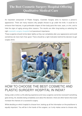 The Best Cosmetic Surgery Hospital Offering Qualitative Medical Care