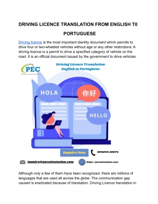Driving licence translation from English to Portuguese