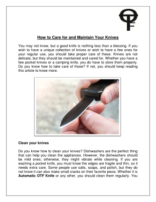 How to Care for and Maintain Your Knives