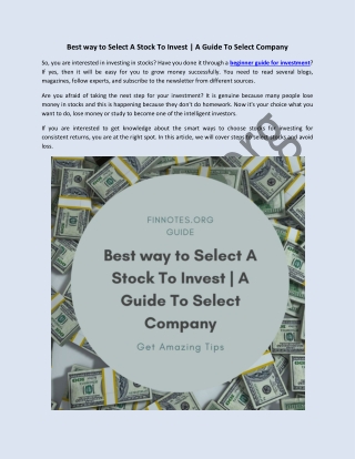 Best way to Select A Stock To Invest- A Guide To Select Company