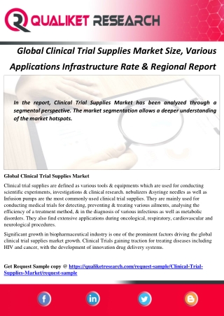 Global Clinical Trial Supplies Market Size, Various Applications Infrastructure Rate & Regional Report