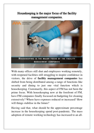 Facility management company will change in the near future