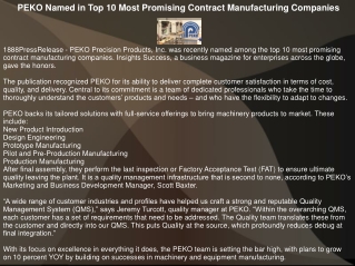 PEKO Named in Top 10 Most Promising Contract Manufacturing Companies