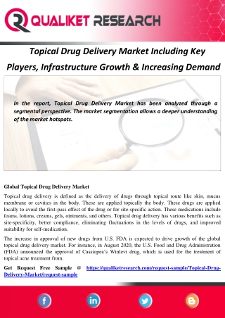 Topical Drug Delivery Market Including Key Players, Infrastructure Growth & Increasing Demand