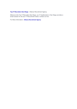 IT Recruiters San Diego - Alliance Recruitment Agency