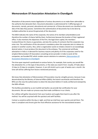 Memorandum Of Association Attestation In Chandigarh