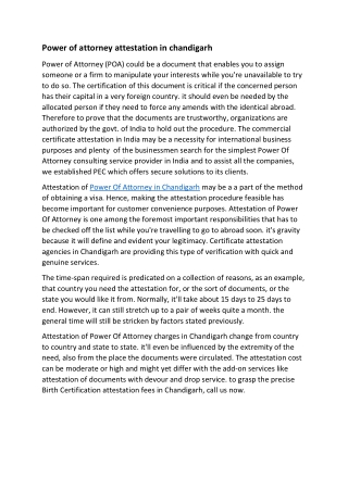 Power of attorney attestation in chandigarh