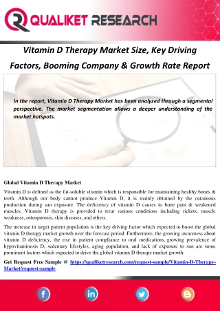 Vitamin D Therapy Market Size, Key Driving Factors, Booming Company & Growth Rate Report