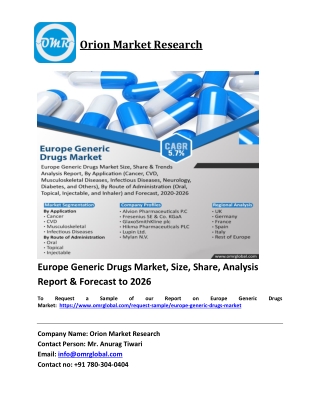 Europe Generic Drugs Market Trends, Size, Competitive Analysis and Forecast 2020