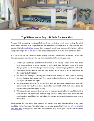 Top 5 Reasons to Buy Loft Beds for Your Kids