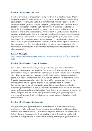 Hexylene Glycol Market Analysis, Drivers, Restraints, Opportunities, Threats, Tr
