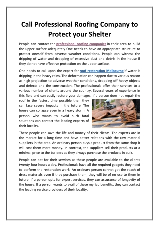 Call Professional Roofing Company to Protect your Shelter