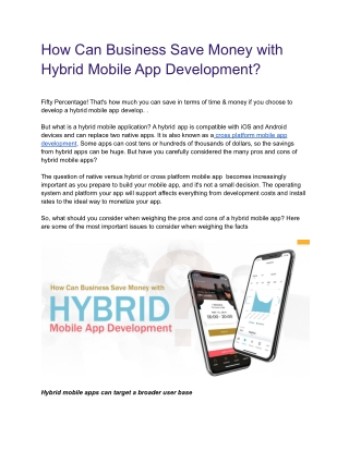 How Can Business Save Money with Hybrid Mobile App Development