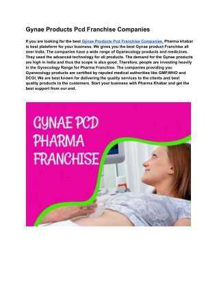 Gynae Products Pcd Franchise Companies