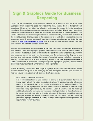 Sign & Graphics Guide for Business Reopening