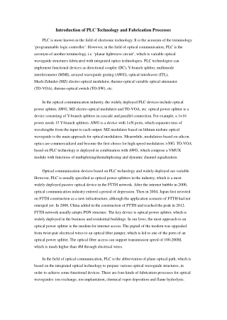 Introduction of PLC Technology and Fabrication Processes