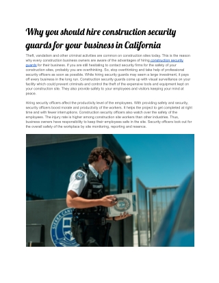 Why you should hire construction security guards for your business in California