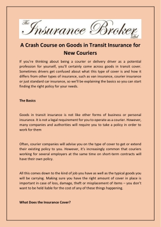 A Crash Course on Goods in Transit Insurance for New Couriers
