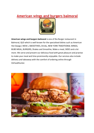 5% Off - American wings and burgers menu balmoral, QLD