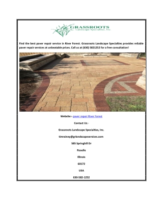 Paver Repair River Forest | Grassroots Landscape Specialties